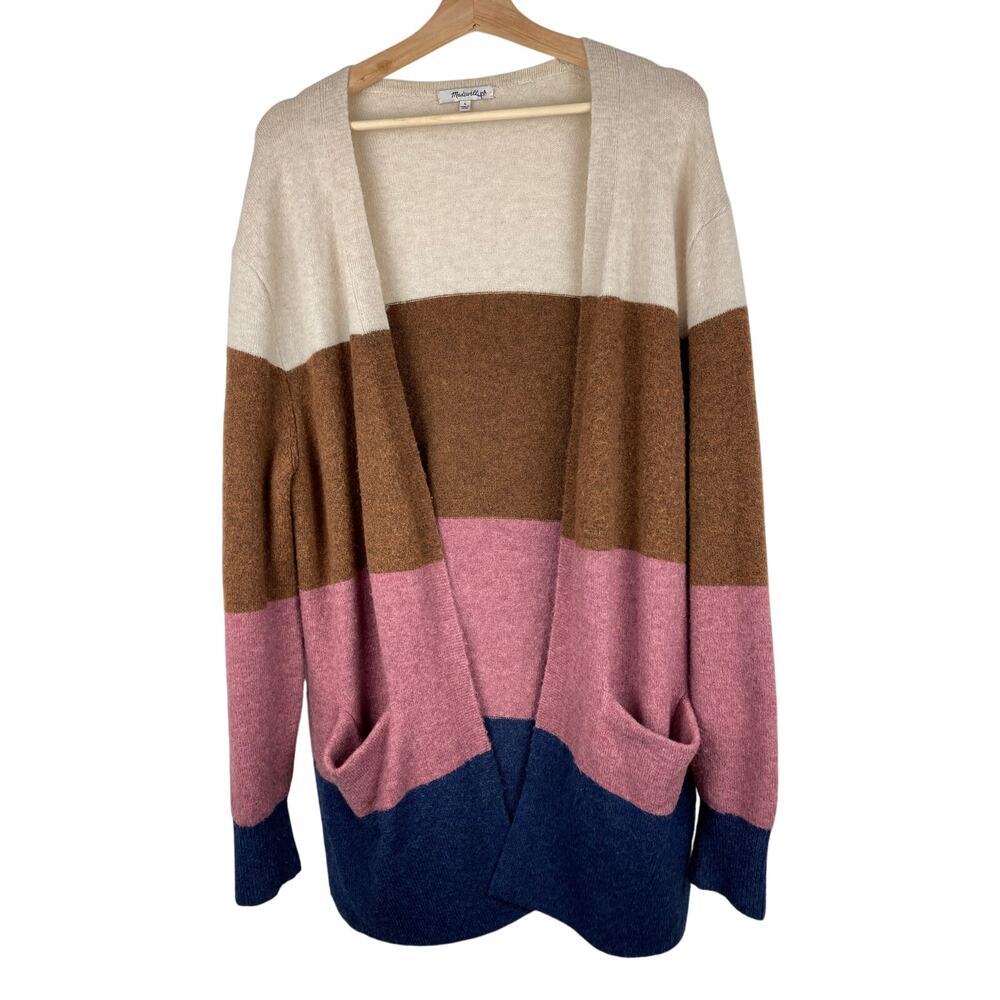 Madewell Women's L Merino Wool Blend Open Colorblock‎ Cardigan Duster Sweater *